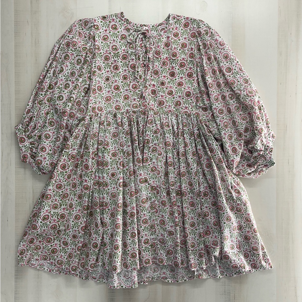 block print handmade India printed floral dress M Etsy pink green - Picture 8 of 8